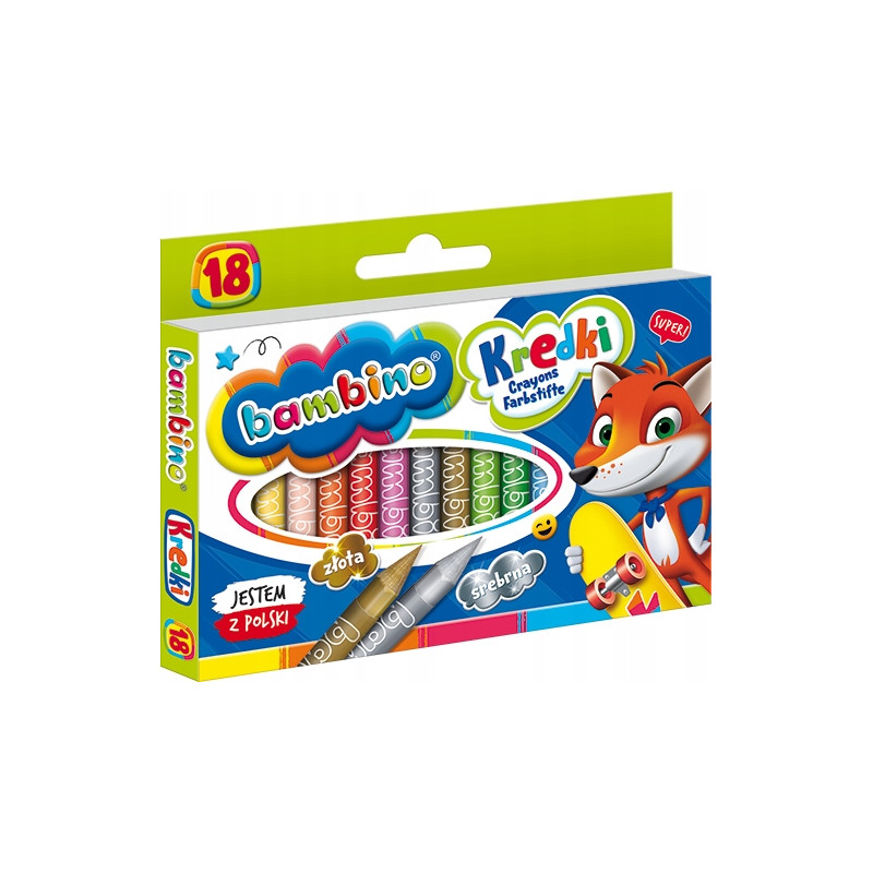 Kredki szkolne z glinki kaolinowej Zestaw 18 kredek BAMBINO St.Majewski