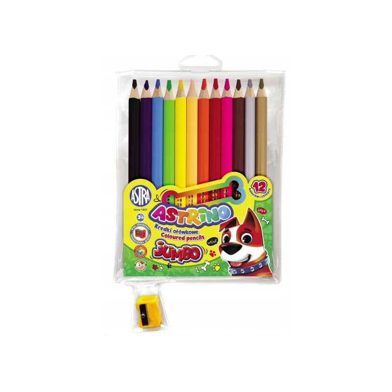 Kredki ołówkowe JUMBO grube zestaw 12 kolorów + temperówka 312221001 ASTRINO