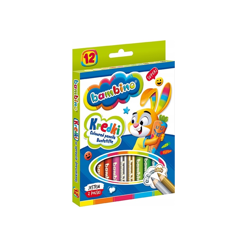 Kredki szkolne z glinki kaolinowej Zestaw 12 kredek 15cm BAMBINO