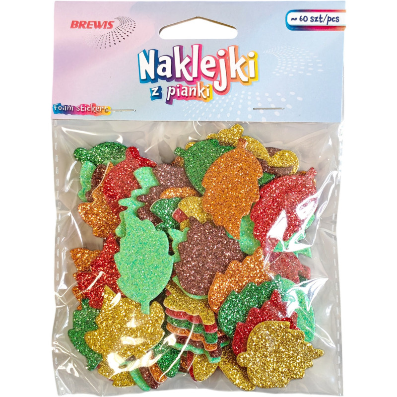 Naklejki z pianki PVC72 LIŚCIE z brokatem BREWIS