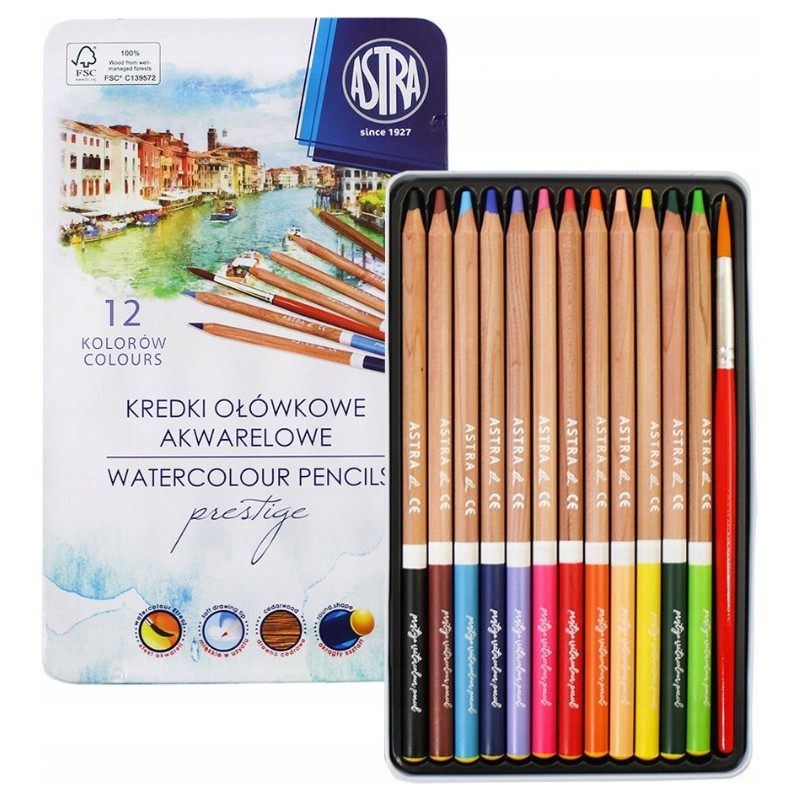 Kredki akwarelowe ołówkowe 12 kolorów zestaw 312121001 ASTRA