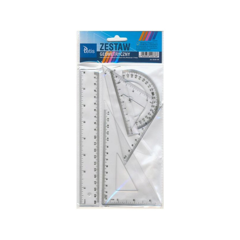 Zestaw geometryczny z linijką 20cm BL001-BK TETIS
