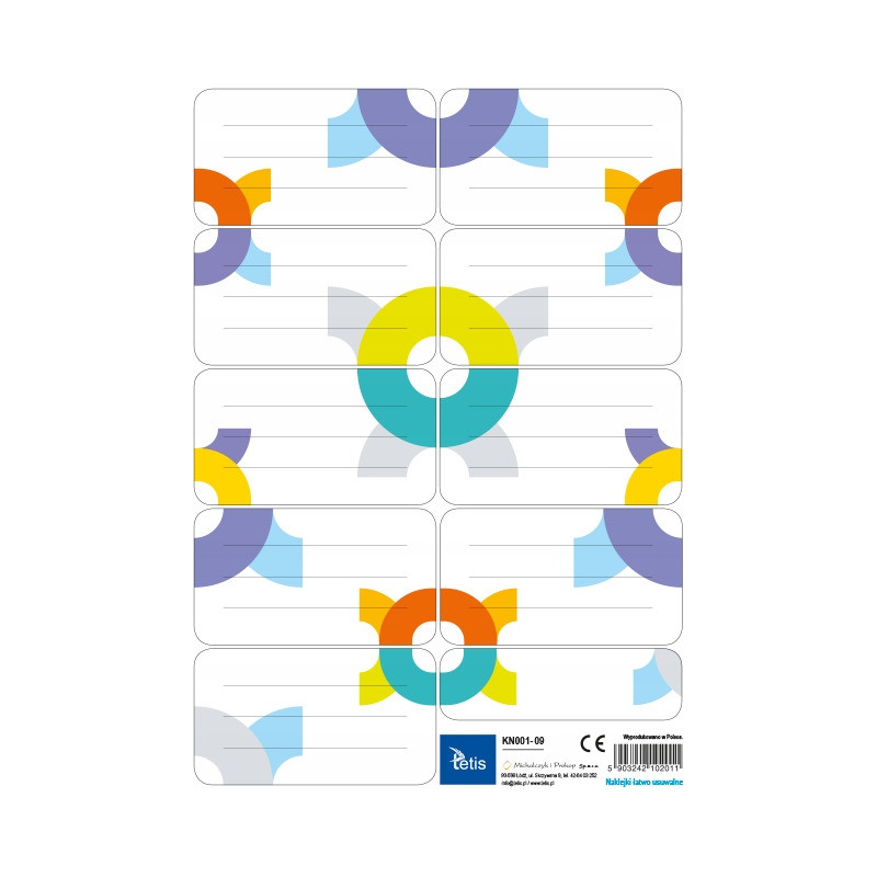 Naklejki na książki i zeszyty 9szt na arkuszu (25ark) KN001-09 TETIS