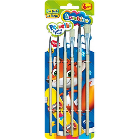 Pędzelki szkolne dla dzieci Zestaw 6 pędzelków BAMBINO St.Majewski