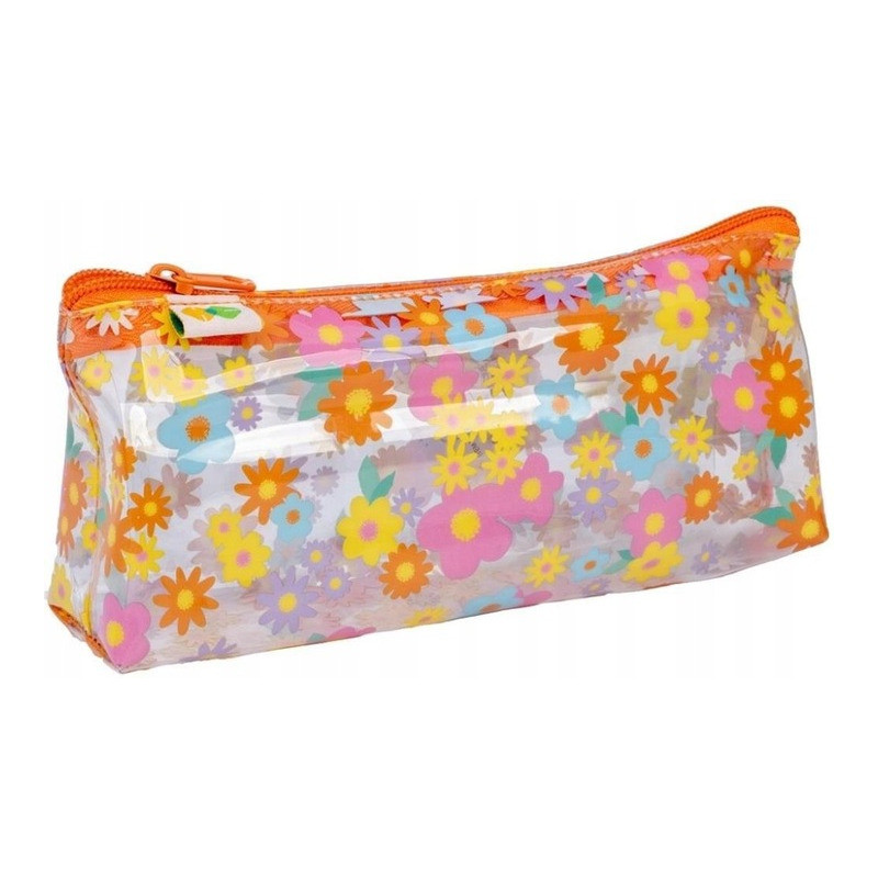 Piórnik saszetka KWIATY transparentny trójkątny z jednym zamkiem HA 2212 4585-FL HAPPY COLOR