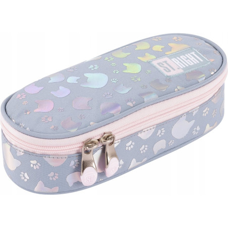 Piórnik szkolny w kotki Saszetka pastelowa PC-01 SILVER CATS St.Majewski