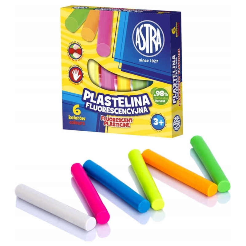 Plastelina dla dzieci fluorescencyjna 6 kolorów zestaw 83811906 ASTRA