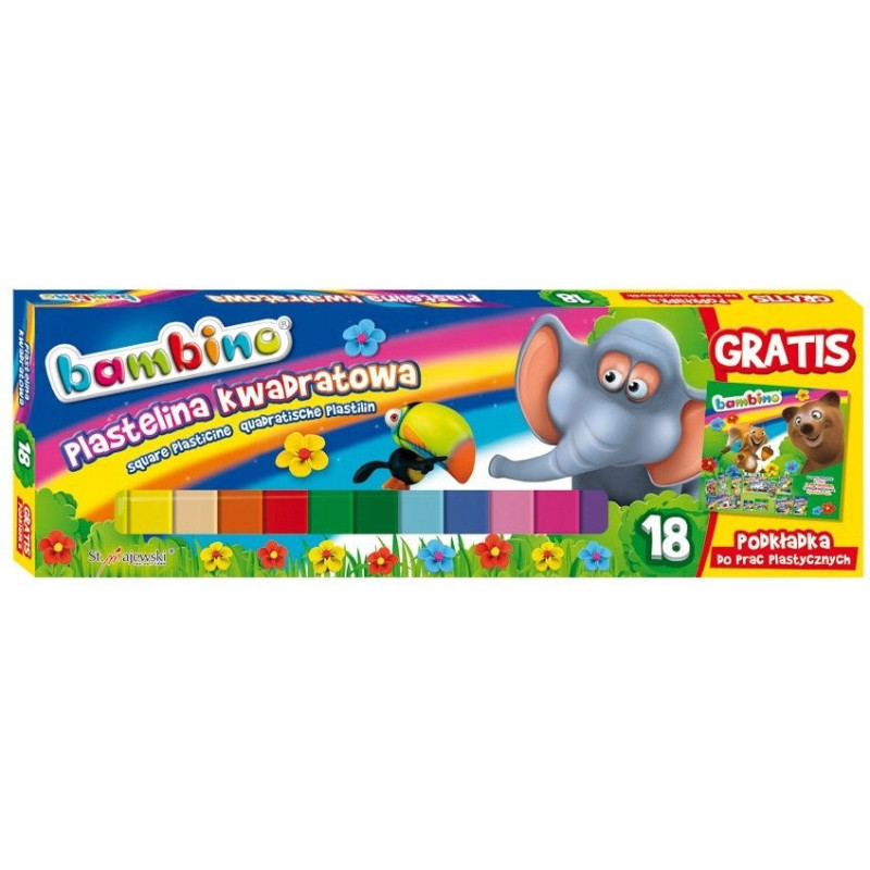 Plastelina kwadratowa dla dzieci Zestaw 18 kolorów + Podkładka BAMBINO St.Majewski