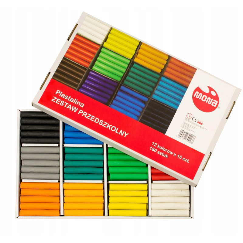Plastelina MONA zestaw XXL 180 sztuk 12 kolorów dla przedszkoli St.Majewski