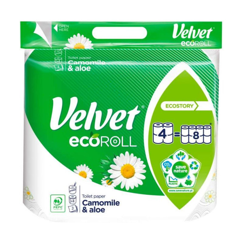 Papier toaletowy VELVET ECOROLL rumiankowy 3w. (4rol.)