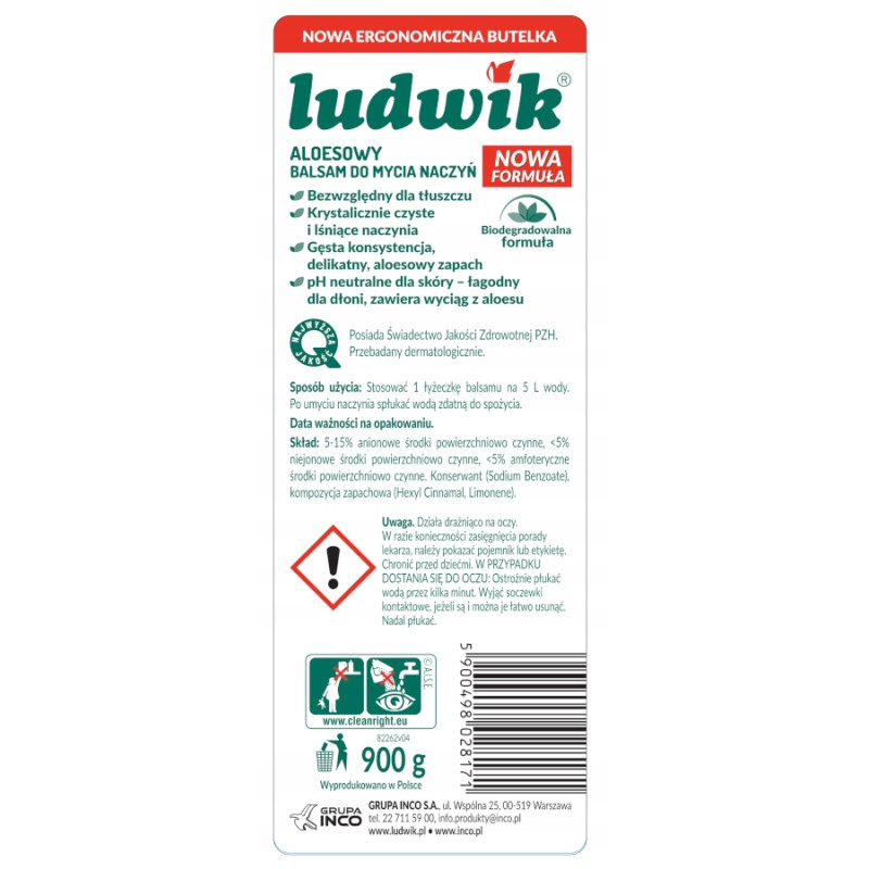 Płyn do naczyń LUDWIK 900g balsam aloesowy
