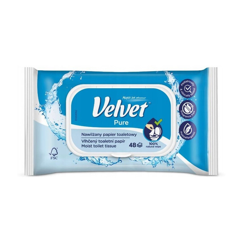 Papier toaletowy VELVET (48 listków) nawilżany Pure