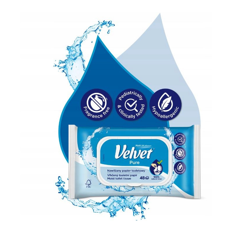 Papier toaletowy VELVET (48 listków) nawilżany Pure