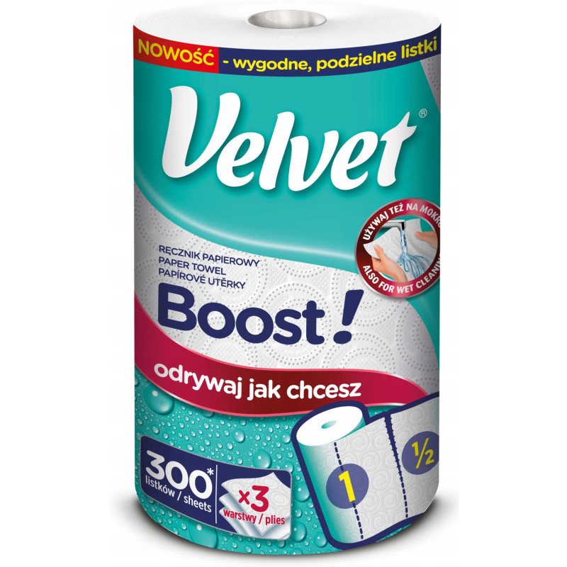 Ręcznik papierowy VELVET BOOST! Super Strong 300 listków 3 warstwy
