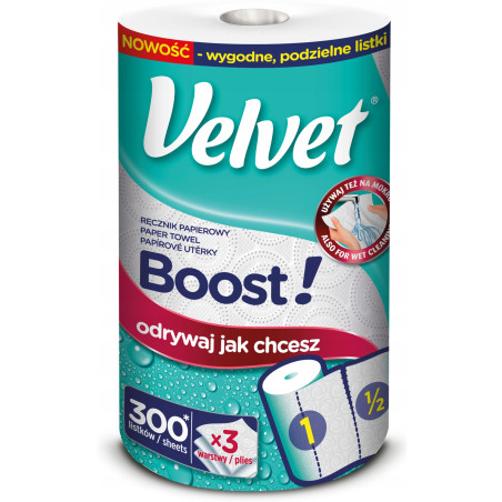 Ręcznik papierowy VELVET BOOST! Super Strong 300 listków 3 warstwy