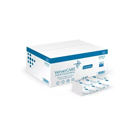 Ręcznik biały AFH VELVET ZZ V-FOLD 3000 składek 2warstwy 23x25cm celuloza 5600016/5600041/5600044