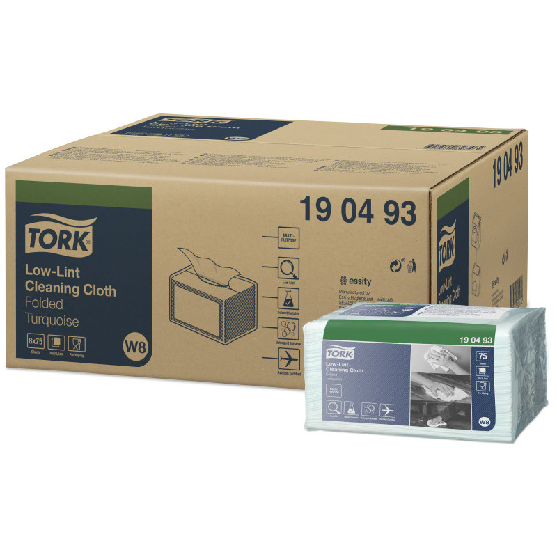 Czyściwo włókninowe 30x38,8cm 75składek o niskiej pylności w odcinkach turkusowe W8 190493 TORK