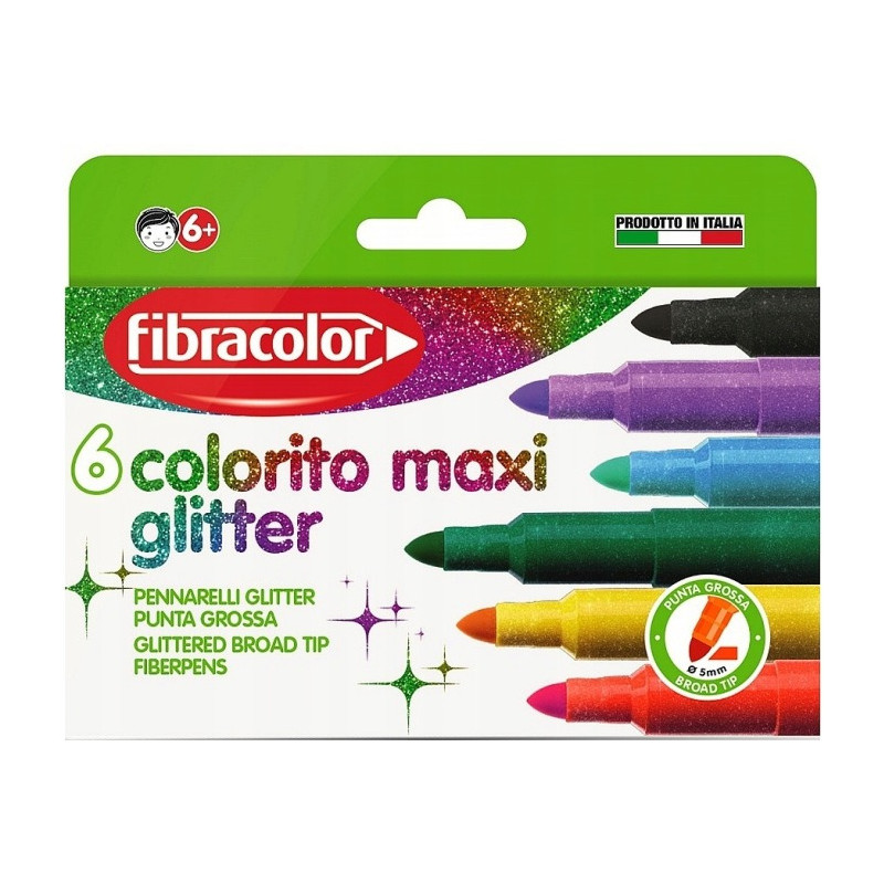 Flamastry brokatowe COLORITO MAXI GLITER 6kol. FIBRACOLOR