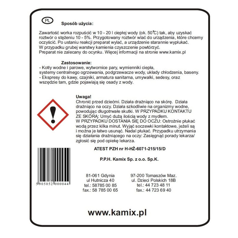 Preparat do usuwania kamienia kotłowego KAMIX odkamieniacz 1kg