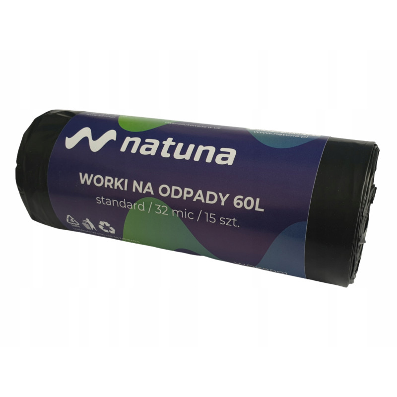 Worki na śmieci 60L 32mic LDPE standard NATUNA (15szt)