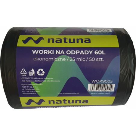Worki na śmieci 60L 25mic LDPE ekonomiczne NATUNA (50szt)