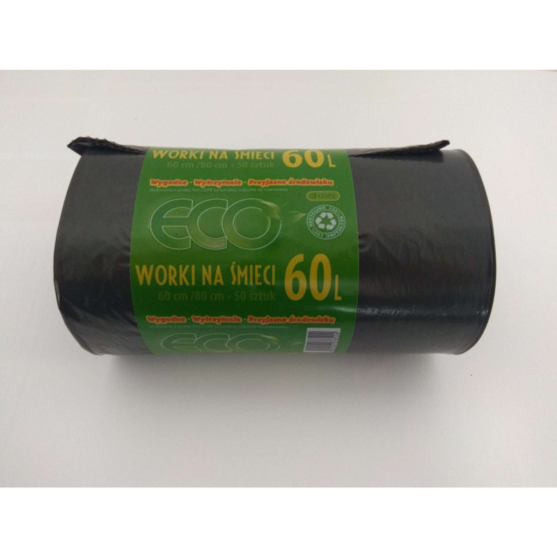 Worki na śmieci 60L LDPE czarne (50szt) 60cm/80cm