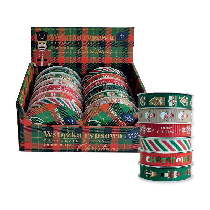 Wstążka rypsowa 3m (12szt.) CHRISTMAS INTERDRUK