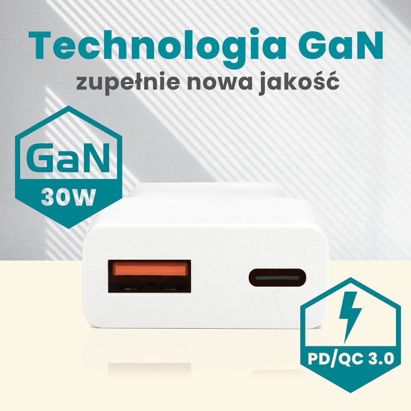 Ładowarka sieciowa 230V EVERACTIVE SC-380Q 1xUSB-A 1xUSB-C 30W biała