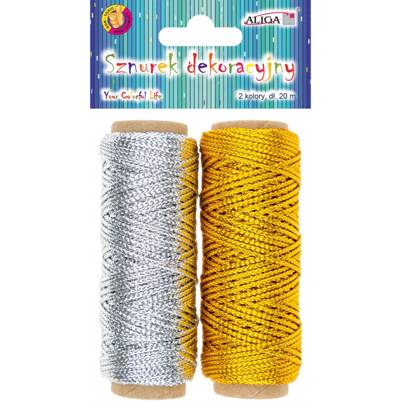 Sznurek dekoracyjny metalizowany 1,5mm x 20m (srebrny i złoty) SZ-2936 ALIGA
