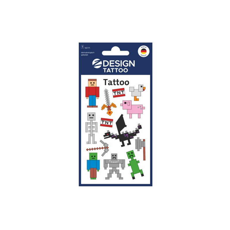 Naklejki tatuaże dla dzieci PIKSELE MINECRAFT 56771 Z-DESIGN KIDS TATTOO AVERY ZWECKFORM