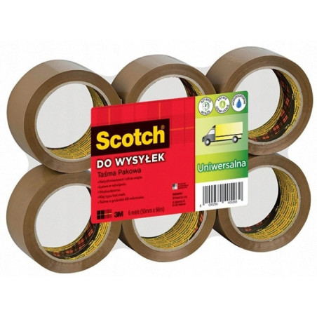 Taśma pakowa SCOTCH 371 (6szt) Hot-melt brązowa 48x66m 3M