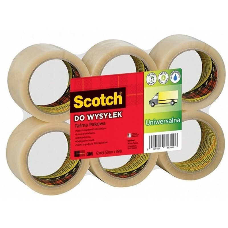 Taśma pakowa SCOTCH 371 (6szt) Hot-melt przezroczysta 48x66m 3M