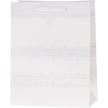 Torebka prezentowa 26x32x12cm Lux brokat BIAŁA A4 ROZETTE