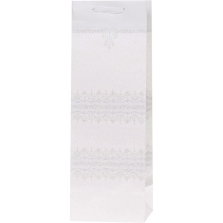 Torebka prezentowa 12x36x10cm na butelkę Lux Biała z brokatem BB ROZETTE