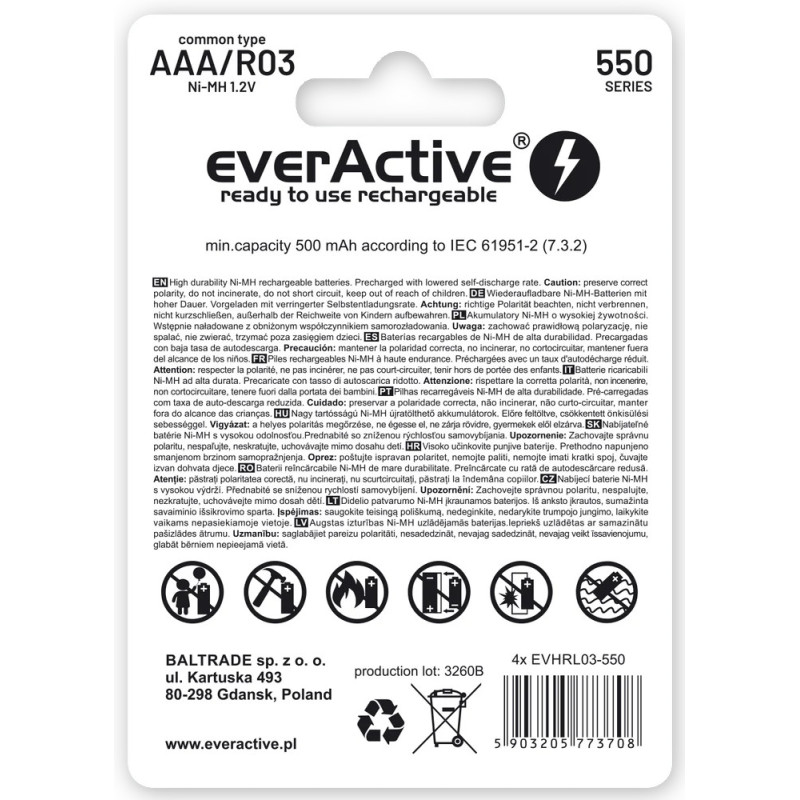 Akumulatorek EVERACTIVE Infinity Line AAA/HR03 550mAh (4szt)