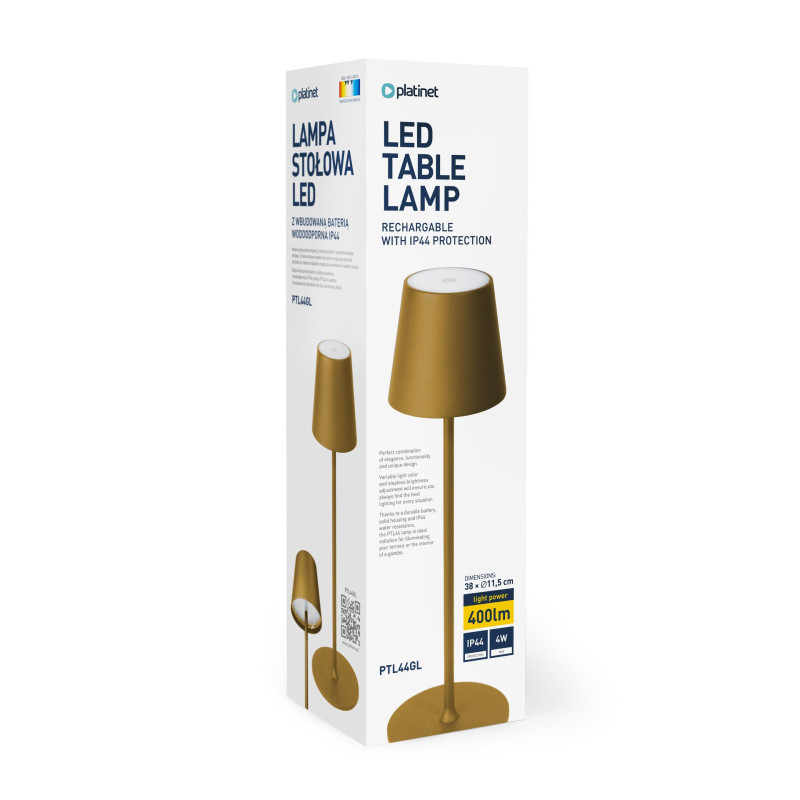 Lampka restauracyjno-barowa led PLATINET złota 4W 400lm wodoodporna z akumulatorem 4000mAh (45927)