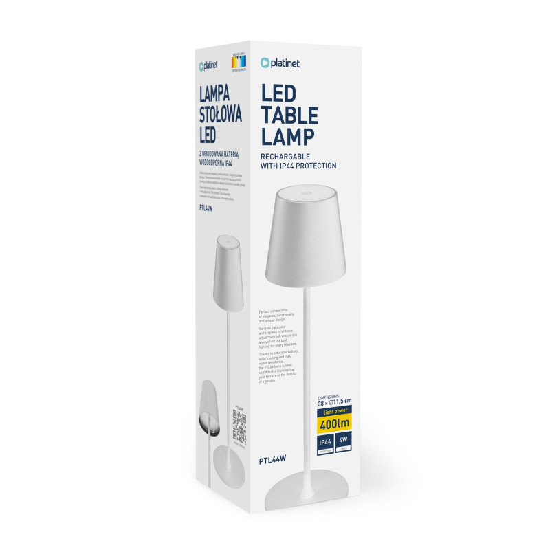 Lampka restauracyjno-barowa led PLATINET biała 4W 400lm wodoodporna z akumulatorem 4000mAh (45926)