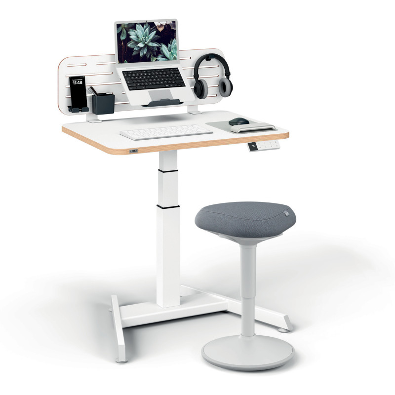 Biurko Leitz Ergo białe do pracy w pozycji siedzącej i stojącej obsługiwane elektronicznie 65340001