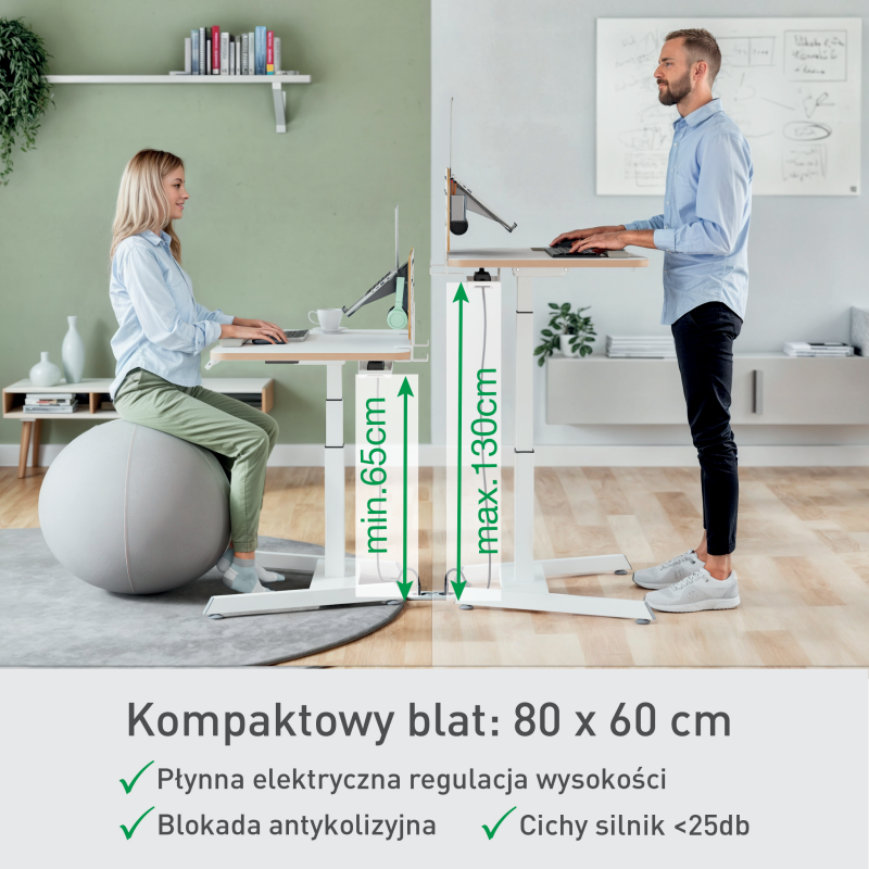 Biurko Leitz Ergo białe do pracy w pozycji siedzącej i stojącej obsługiwane elektronicznie 65340001