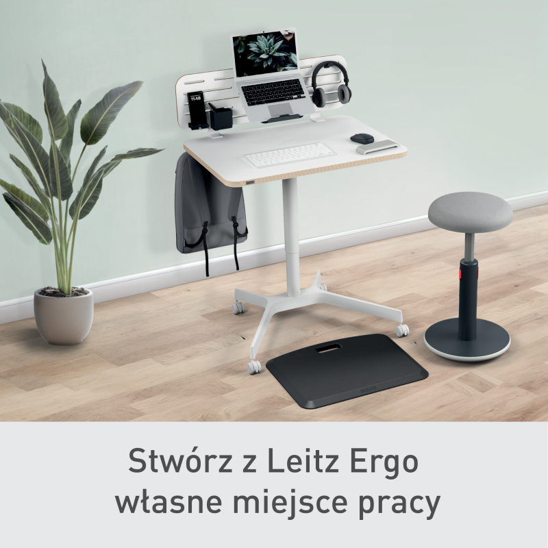 Biurko Leitz Ergo białe do pracy w pozycji siedzącej i stojącej 65360001