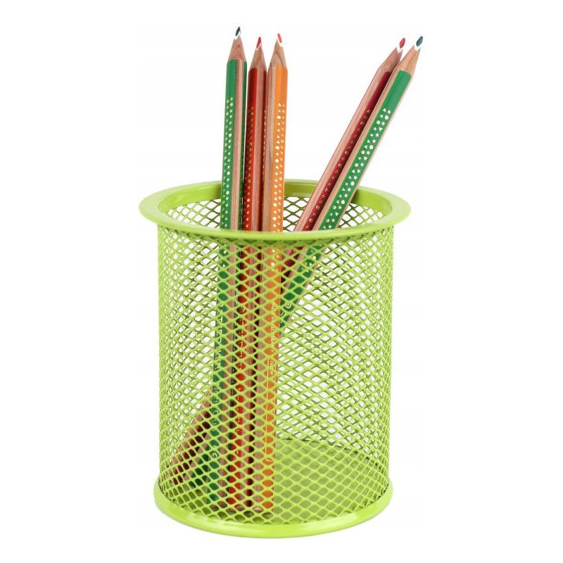 Kubek na długopisy NATUNA siatka limonkowy okrągły 100x90mm (wys.xśr.)