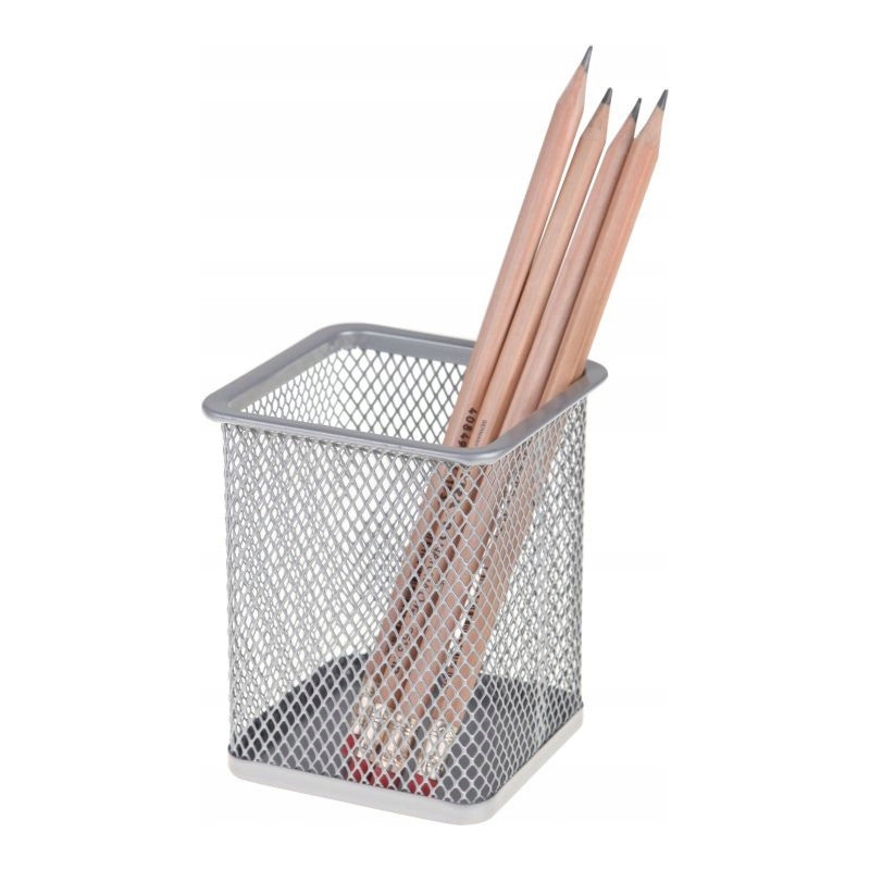 Kubek na długopisy NATUNA siatka srebrny kwadratowy 100x80x80 (wys.xszer.)