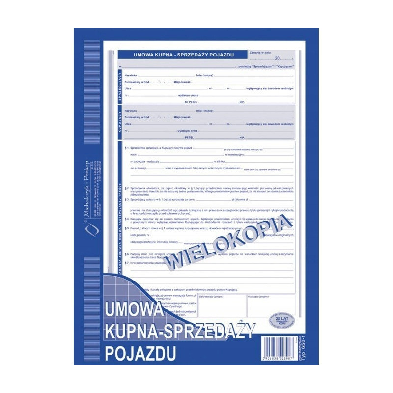 650-1 Umowa kupna - sprzedaży pojazdu MICHALCZYK&PROKOP A4 40 kartek