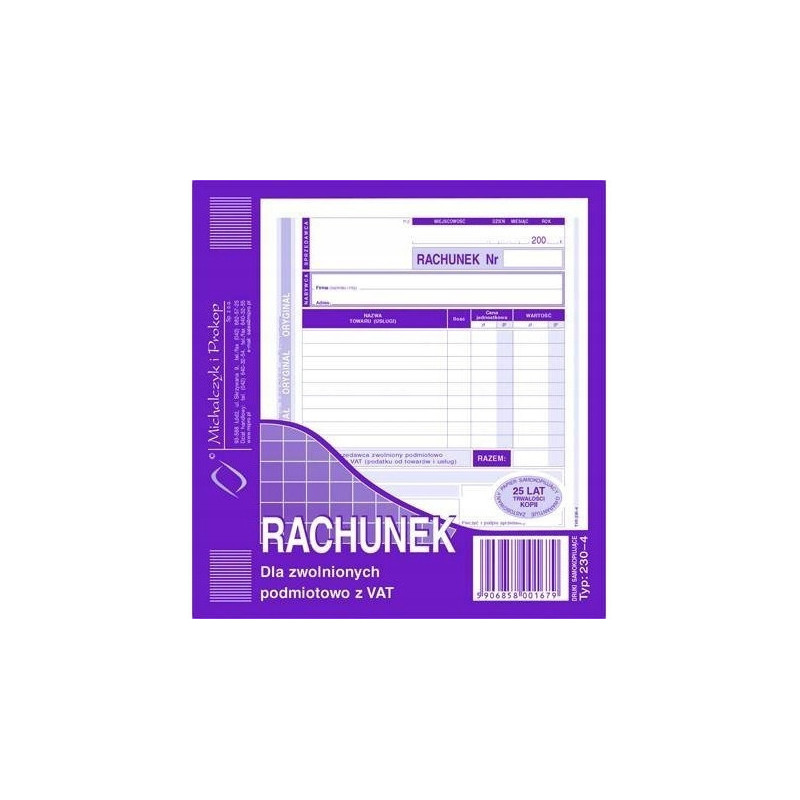 230-4 Rachunek MICHALCZYK&PROKOP 2/3 A5 80 kartek