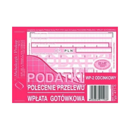 471-5 Podatki Polecenie Przelewu A6 80 kartek Michalczyk i Prokop