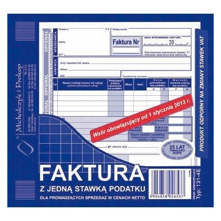131-4E Faktura z jedną stawką podatku sprzedaż w netto 2/3A5 Michalczyk i Prokop
