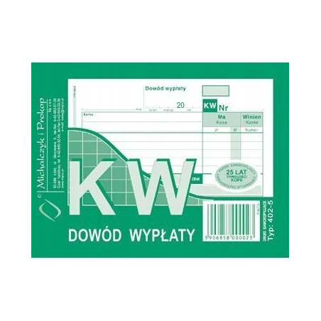 402-5 KW Dowód Wypłaty A6 80 kartek Michalczyk i Prokop