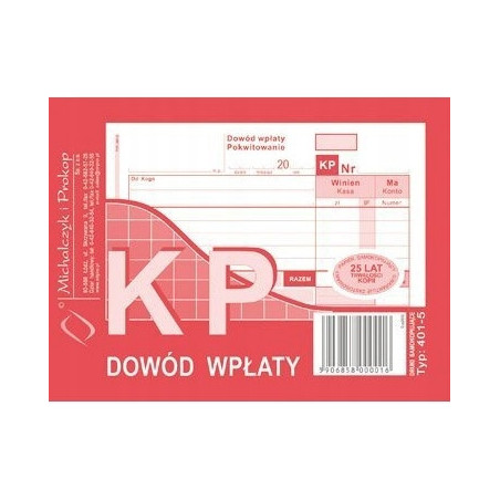 401-5 KP Dowód Wpłaty A6 80 kartek MICHALCZYK I PROKOP (kasa przyjmie)