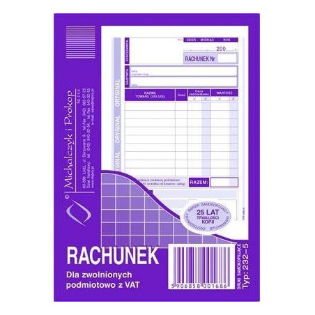 232-5 Rachunek A6 (pion) ory.+kop. 80k Michalczyk i Prokop