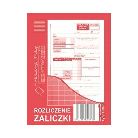 409-5 Rozliczenie zaliczki A6 40 kartek Michalczyk i Prokop